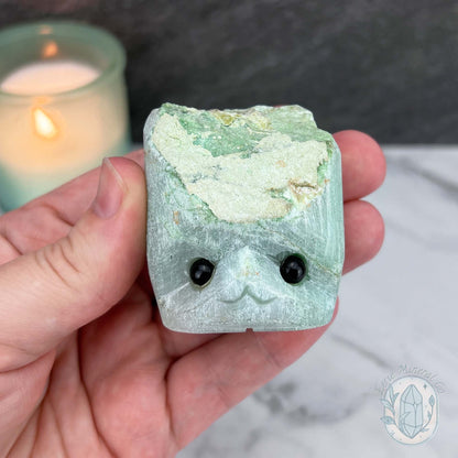 Green Moonstone with Black Tourmaline Hedgehog Specimen