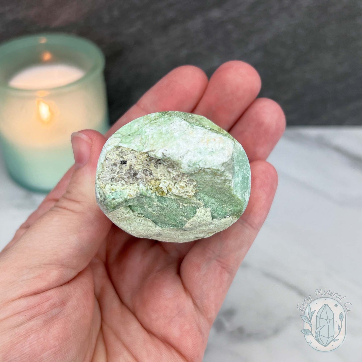 Green Moonstone with Black Tourmaline Hedgehog Specimen