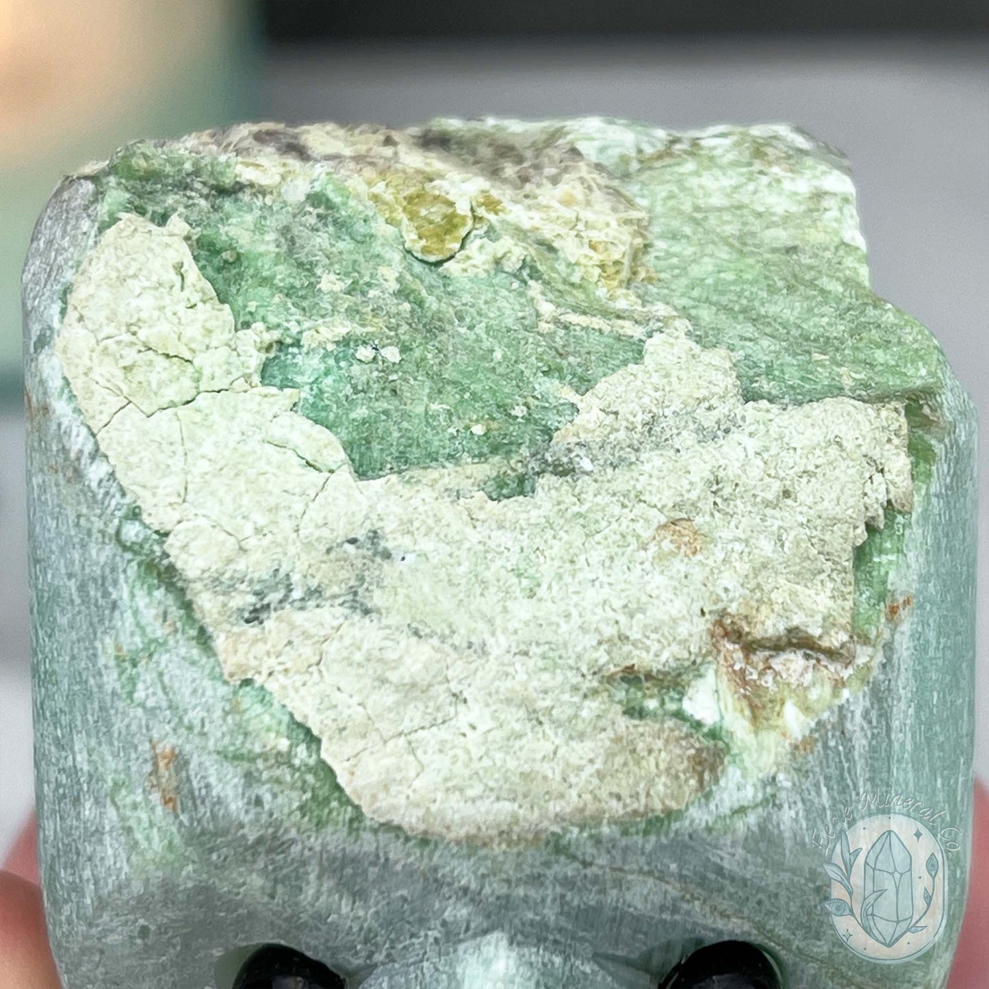Green Moonstone with Black Tourmaline Hedgehog Specimen