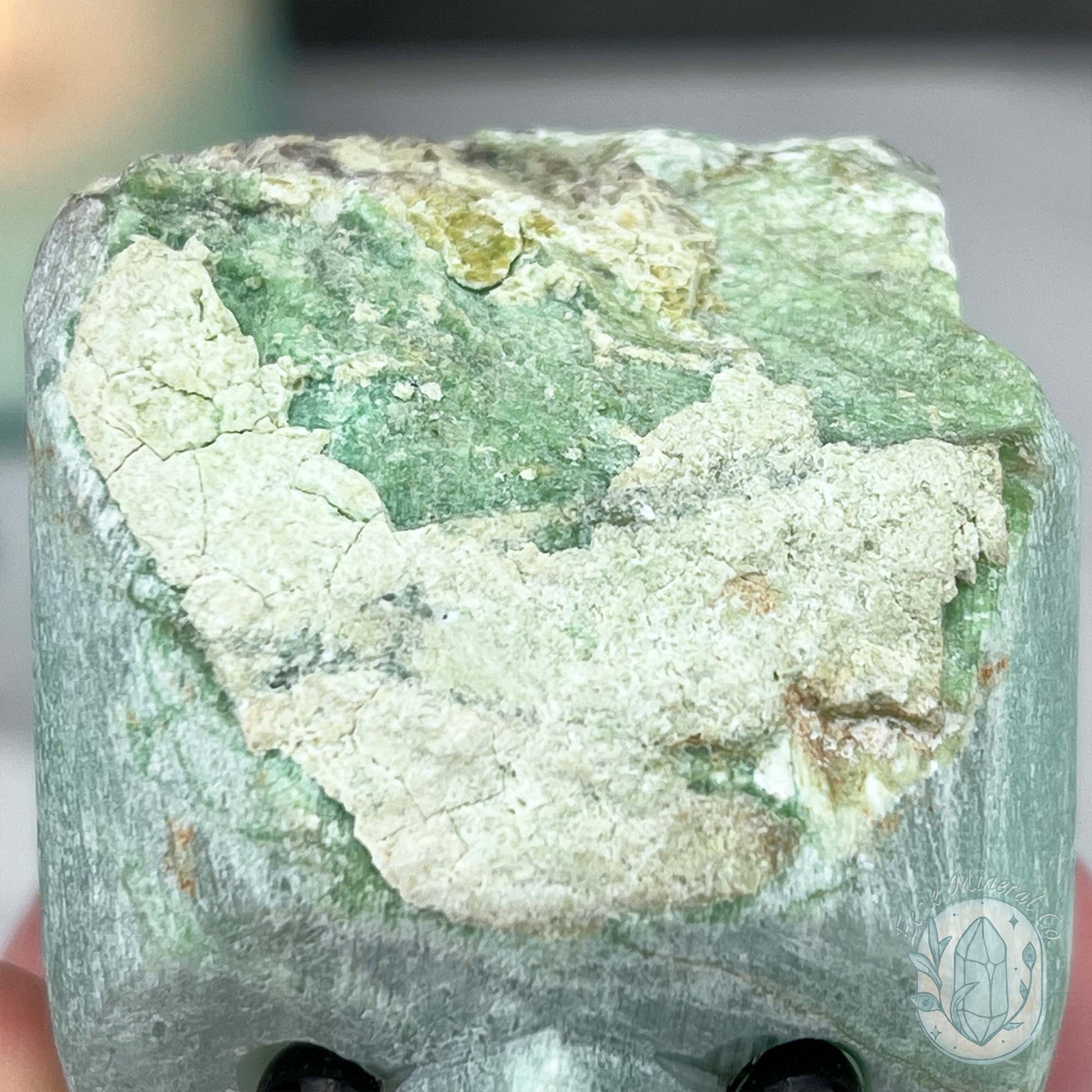 Green Moonstone with Black Tourmaline Hedgehog Specimen