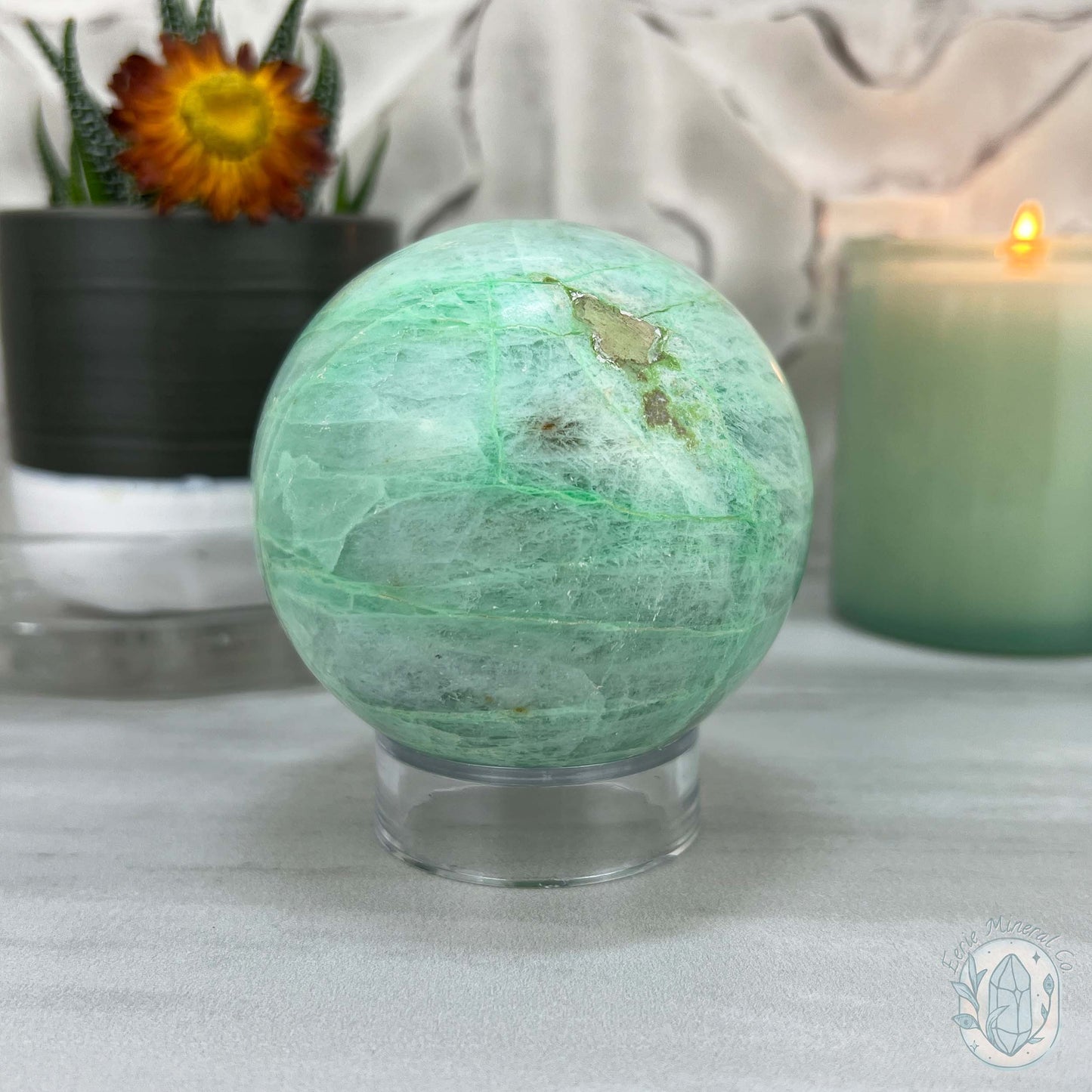 73mm Polished Green Moonstone (Garnierite Stone) Sphere