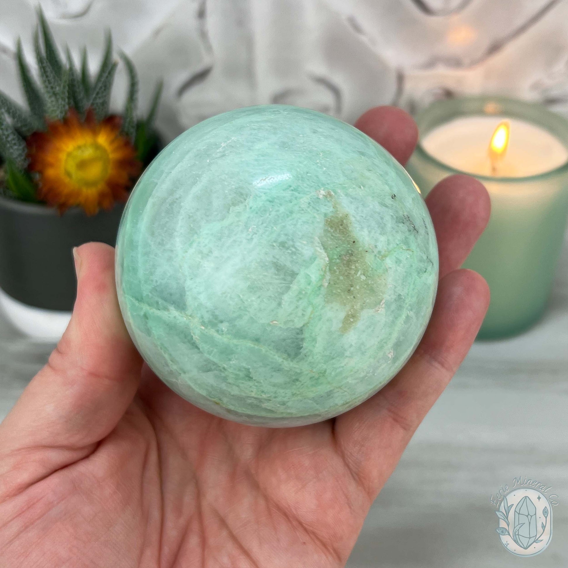 73mm Polished Green Moonstone (Garnierite Stone) Sphere