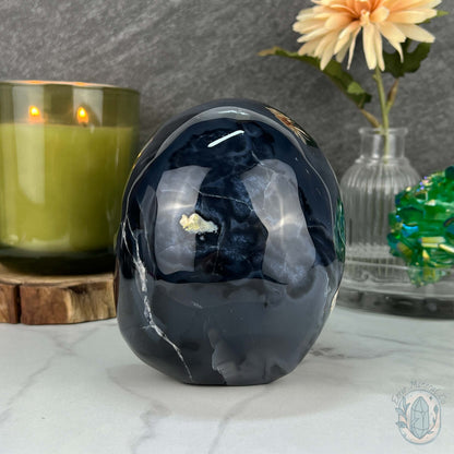 Large Green UV Reactive Agate Skull Carving