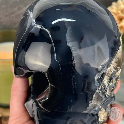 Large Green UV Reactive Agate Skull Carving