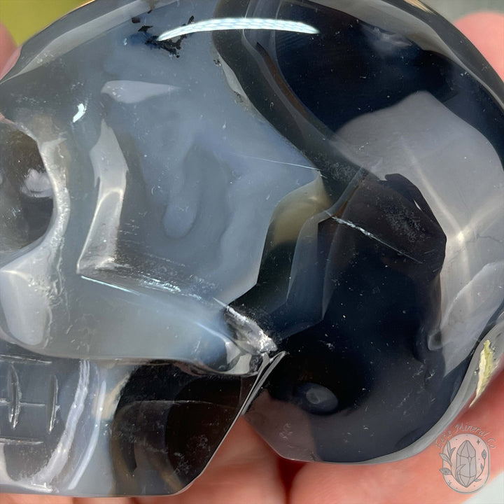 3" Polished Green UV Reactive Agate Skull Carving