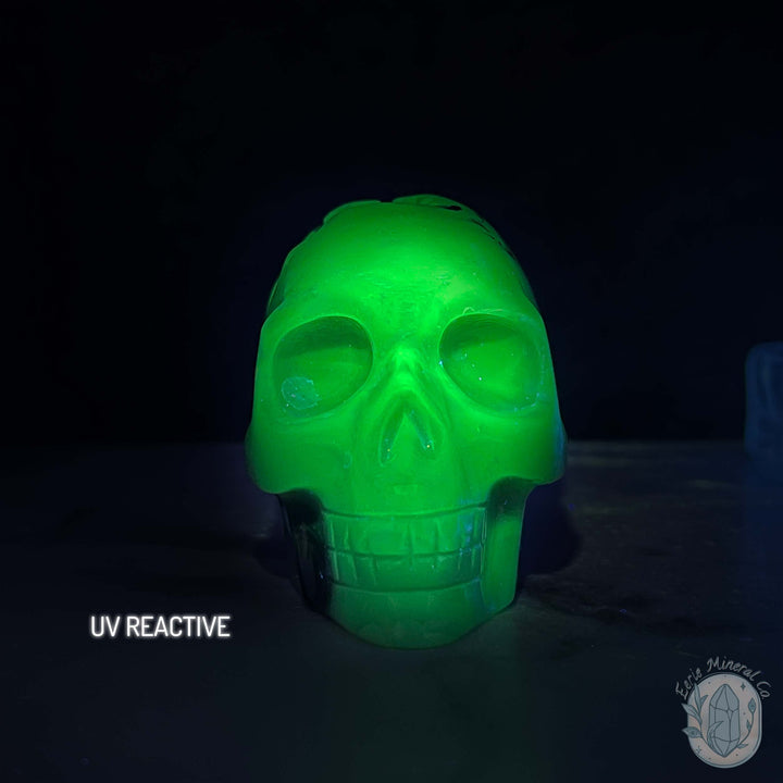 3" Polished Green UV Reactive Agate Skull Carving