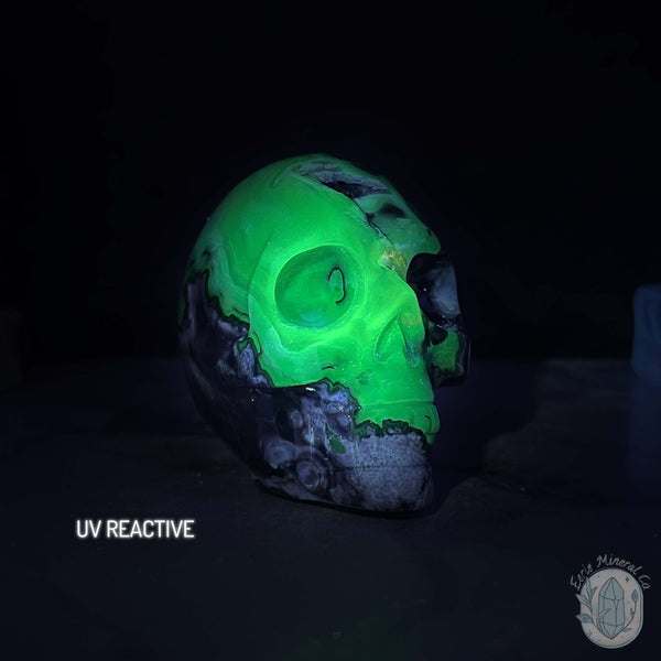 3" Polished Green UV Reactive Agate Skull Carving