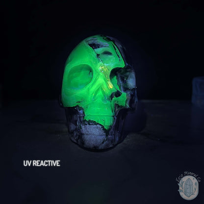 3" Polished Green UV Reactive Agate Skull Carving