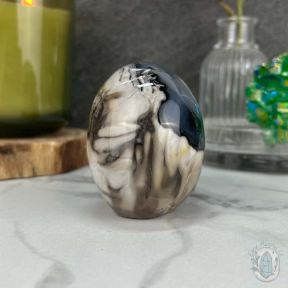 3" Polished Green UV Reactive Agate Skull Carving
