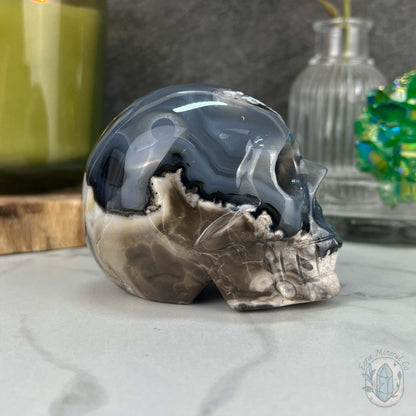 3" Polished Green UV Reactive Agate Skull Carving