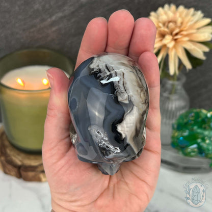 3" Polished Green UV Reactive Agate Skull Carving