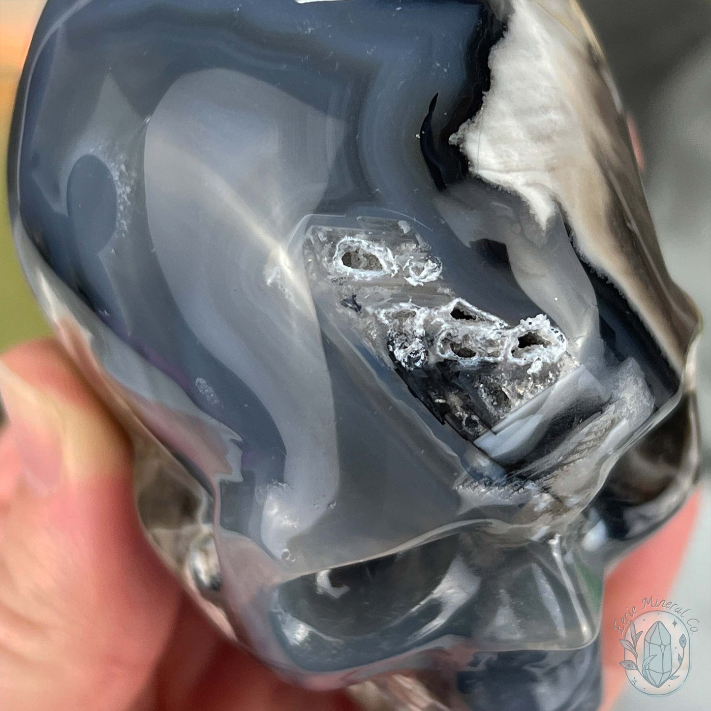 3" Polished Green UV Reactive Agate Skull Carving