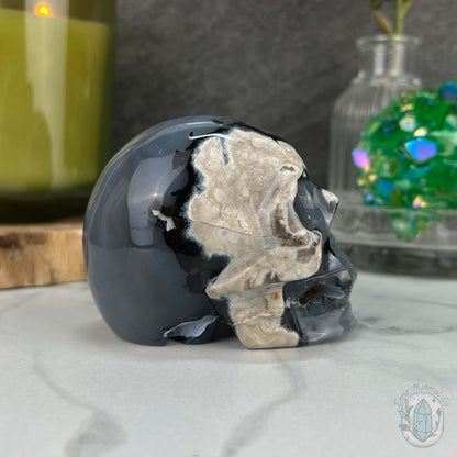3" Polished Green UV Reactive Agate Skull Carving
