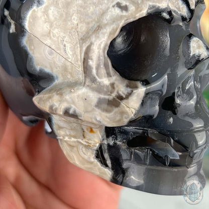 3" Polished Green UV Reactive Agate Skull Carving
