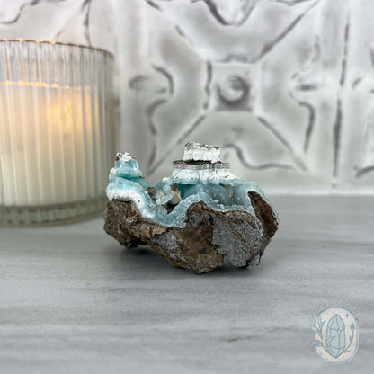 Ocean Blue Hemimorphite on Druzy Matrix Specimen