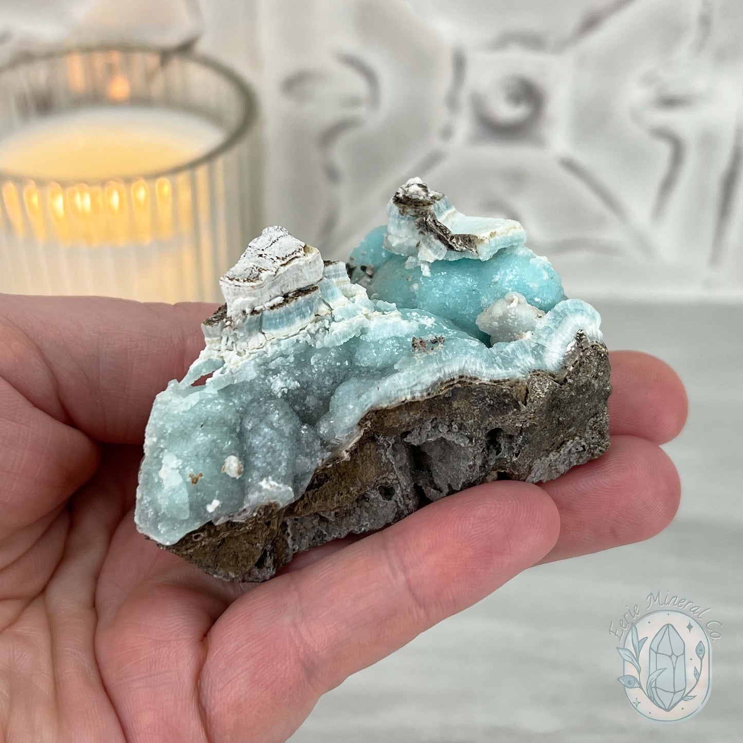 Ocean Blue Hemimorphite on Druzy Matrix Specimen