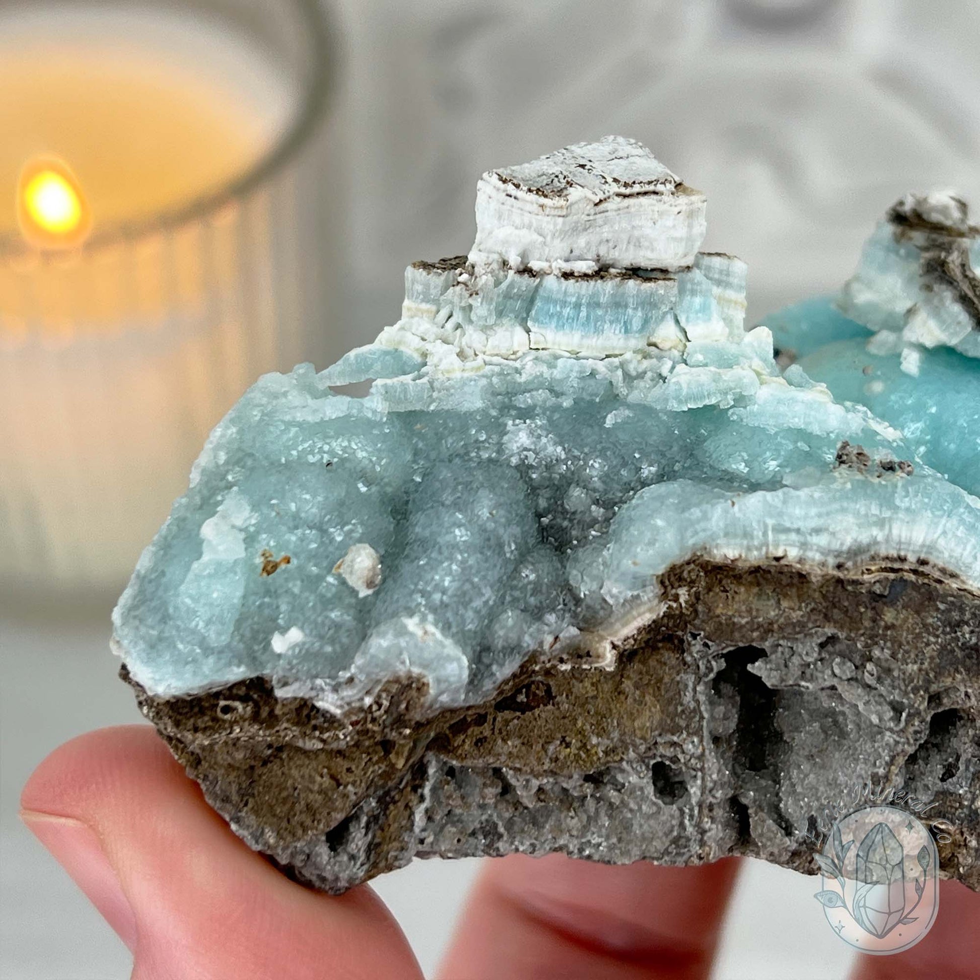 Ocean Blue Hemimorphite on Druzy Matrix Specimen