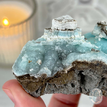 Ocean Blue Hemimorphite on Druzy Matrix Specimen