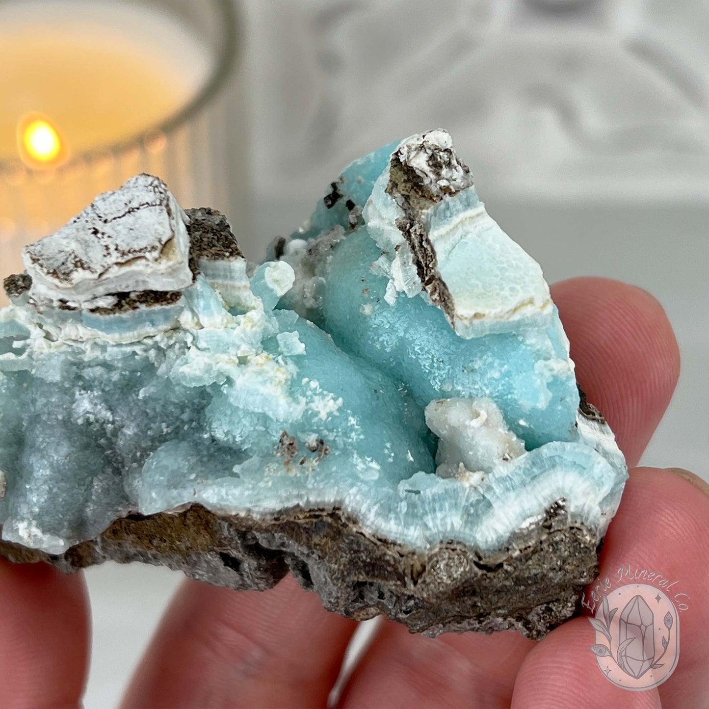 Ocean Blue Hemimorphite on Druzy Matrix Specimen