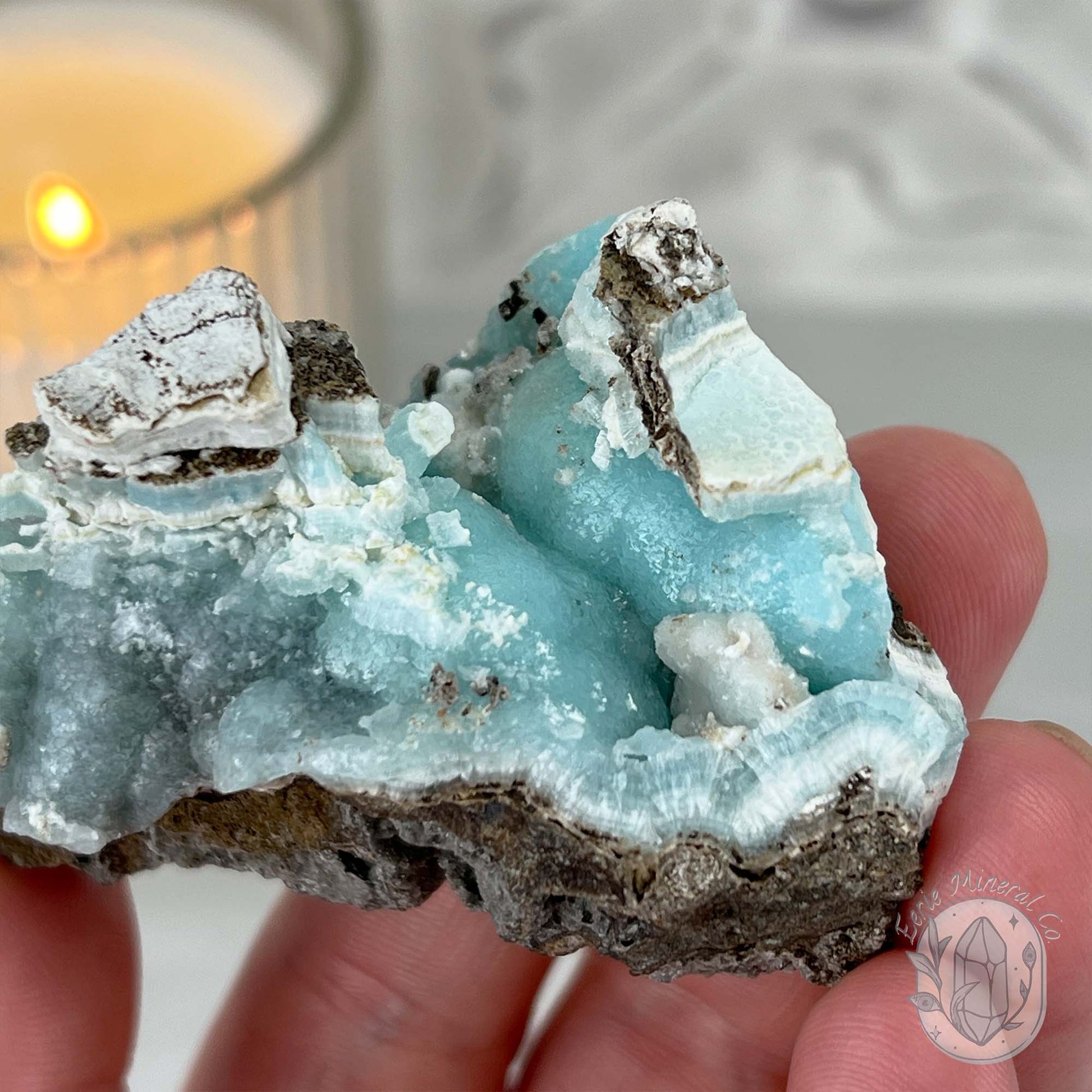 Ocean Blue Hemimorphite on Druzy Matrix Specimen