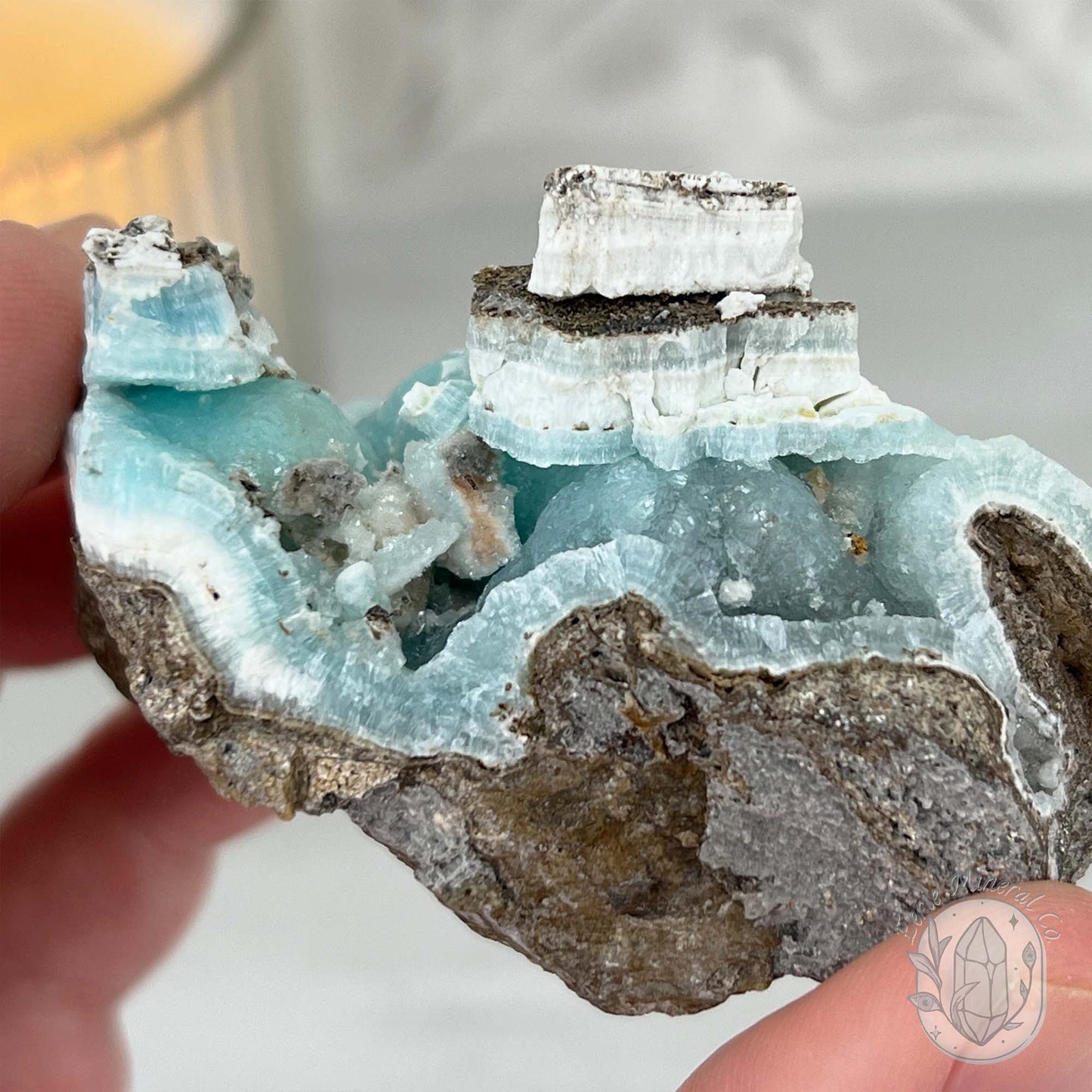 Ocean Blue Hemimorphite on Druzy Matrix Specimen
