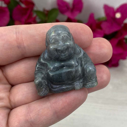 Polished Smiling Buddha Labradorite Carving