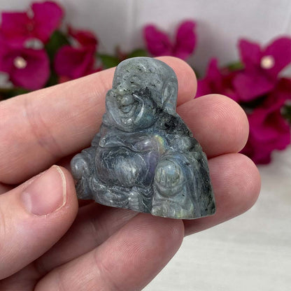 Polished Smiling Buddha Labradorite Carving