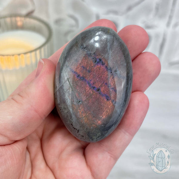 Purple and Orange Flash Labradorite Palmstone