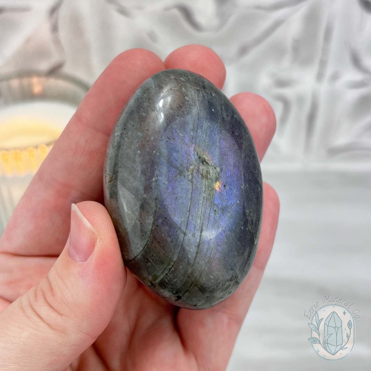 Purple and Orange Flash Labradorite Palmstone