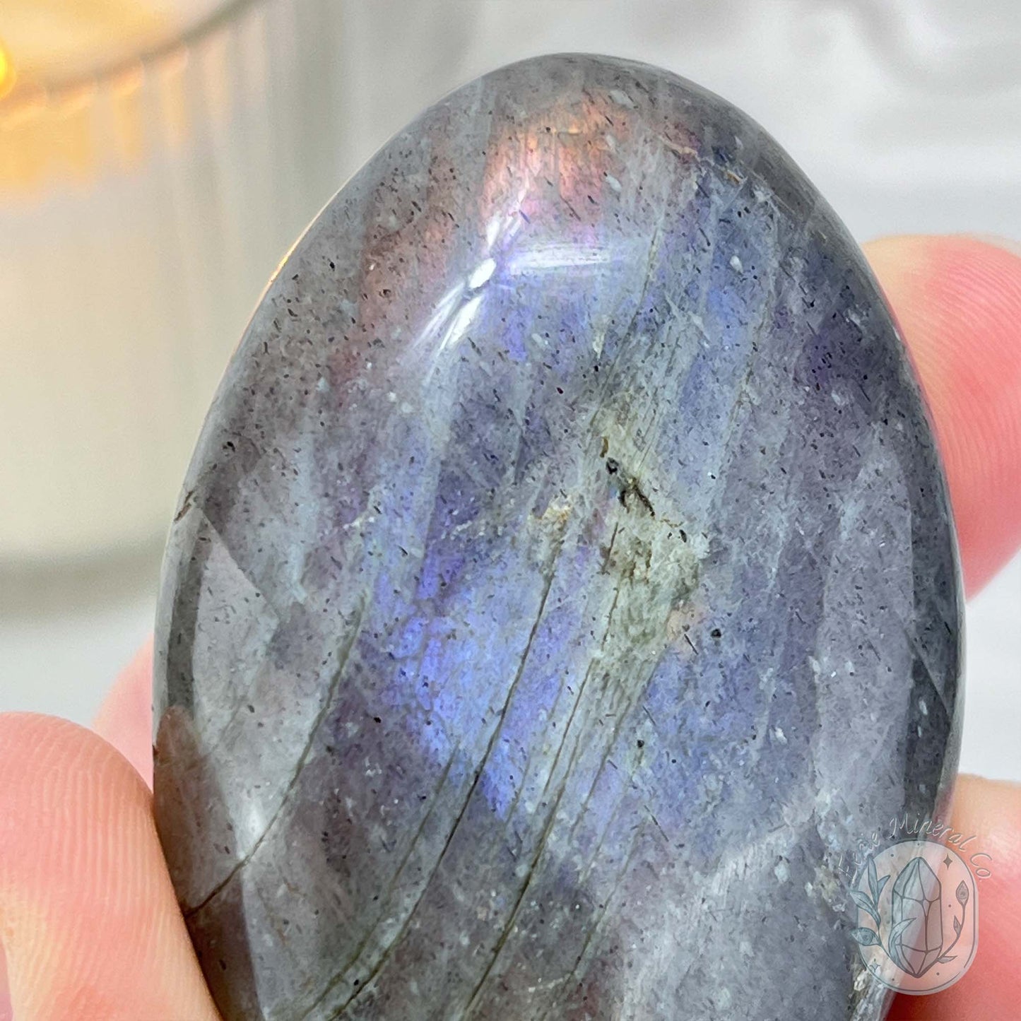 Purple and Orange Flash Labradorite Palmstone