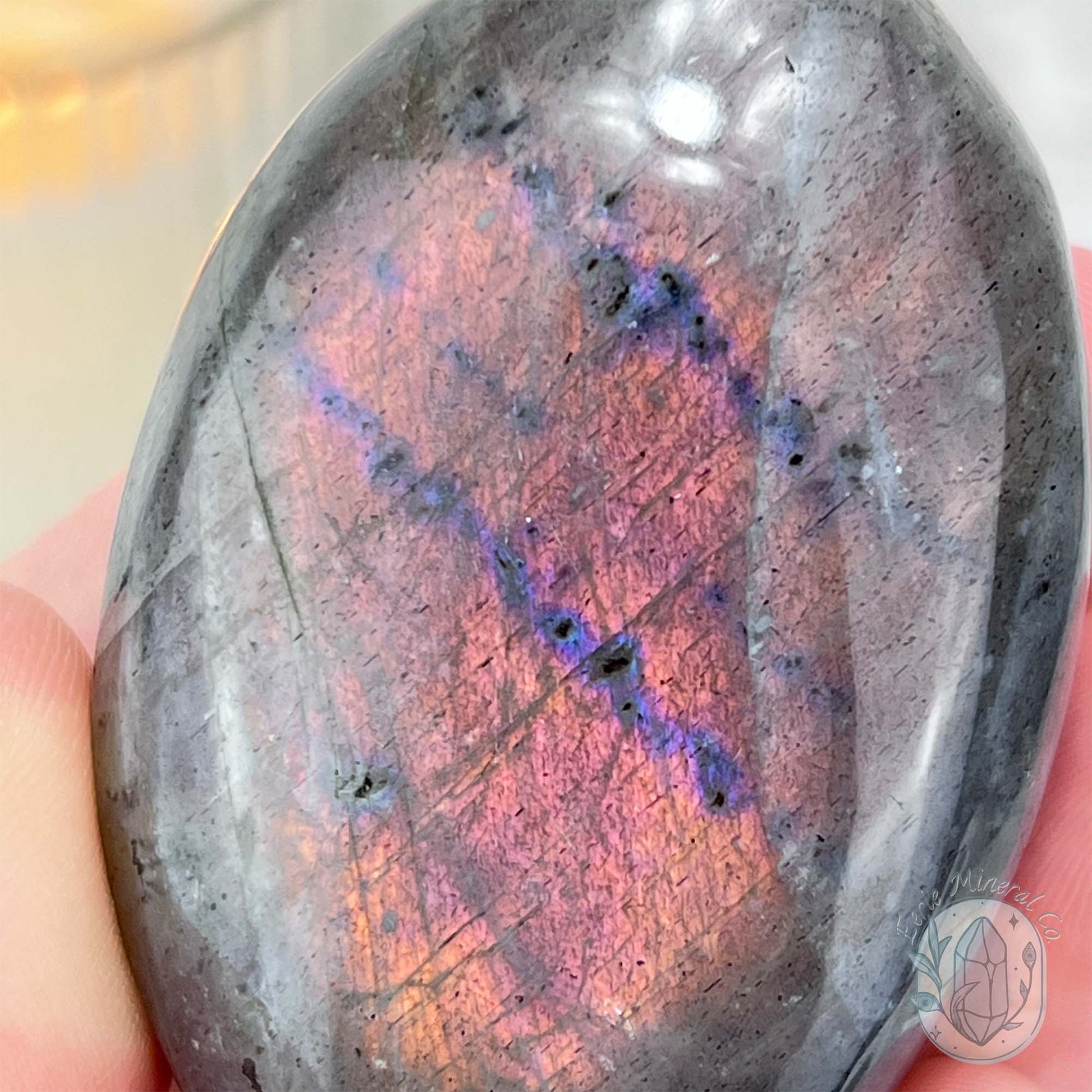 Purple and Orange Flash Labradorite Palmstone