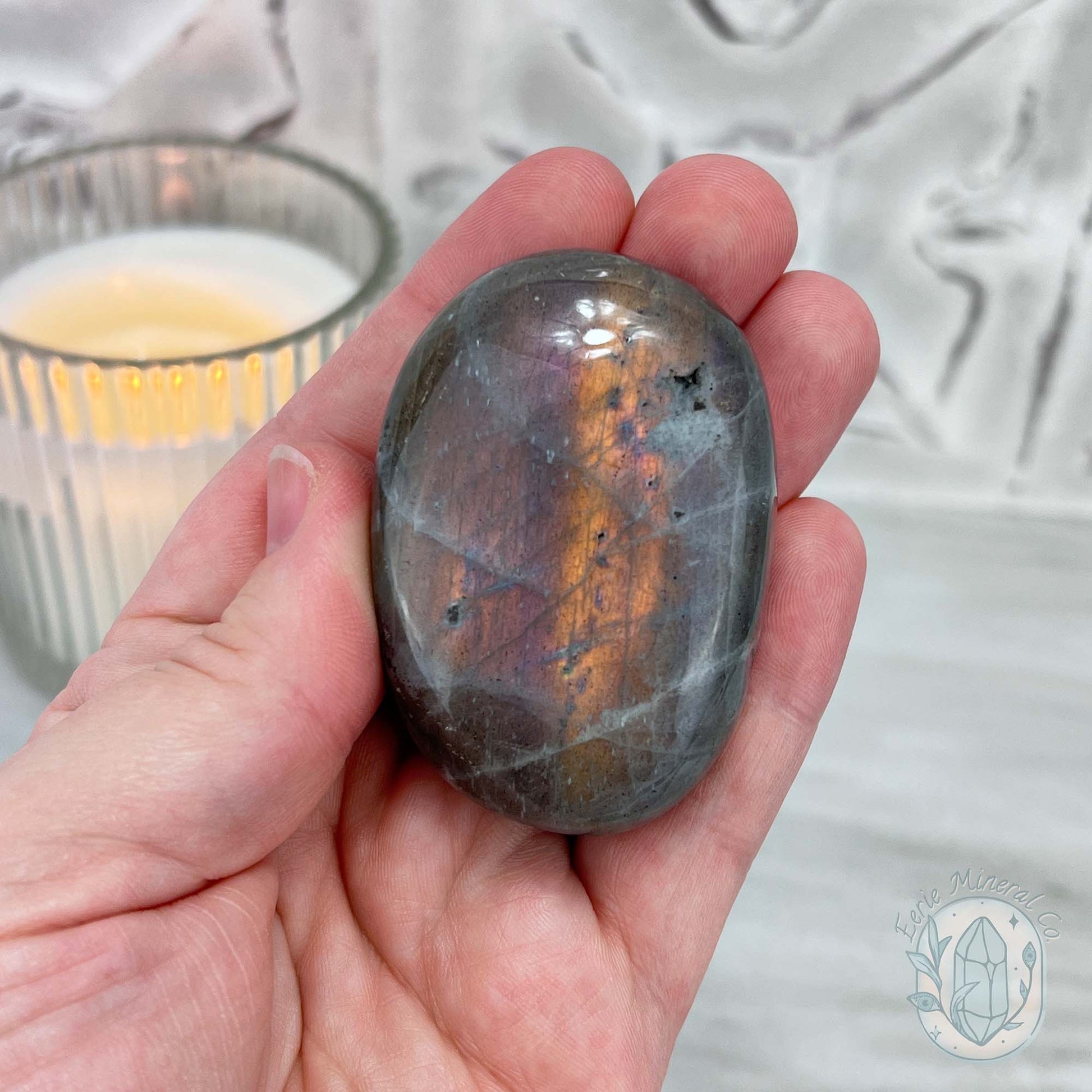 Purple and Gold Flash Labradorite Palmstone