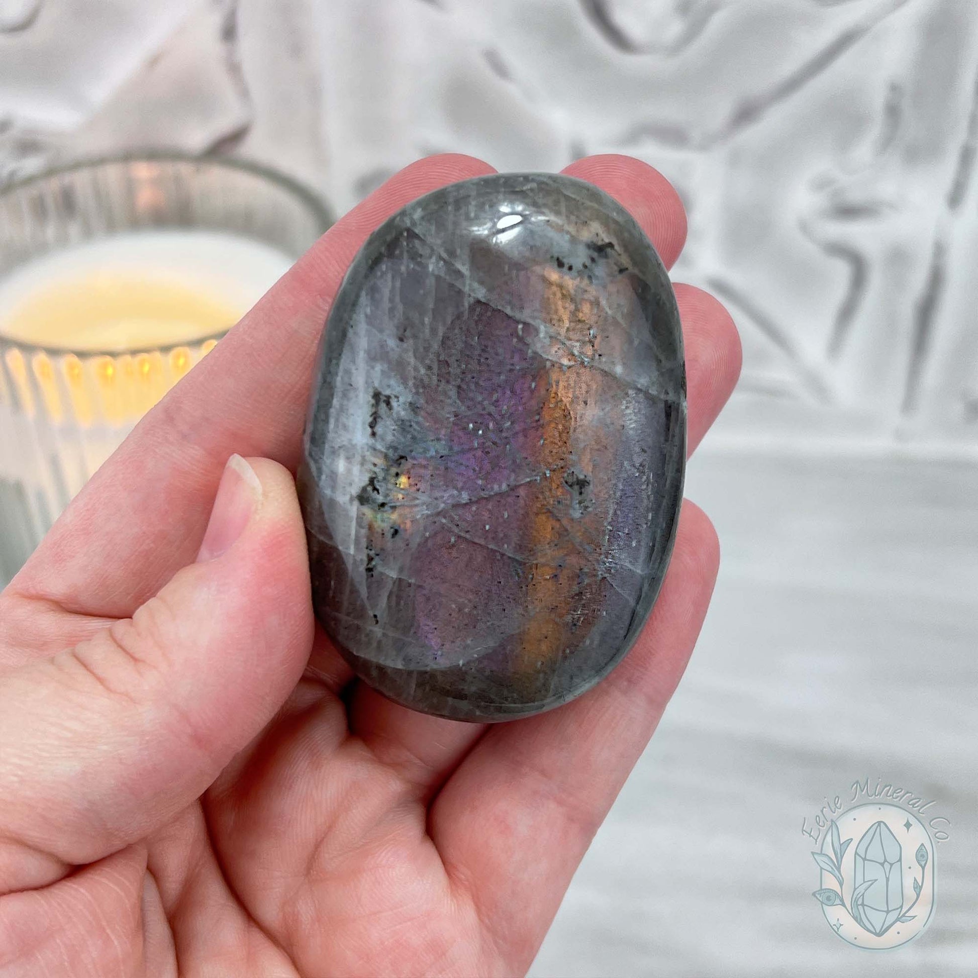 Purple and Gold Flash Labradorite Palmstone