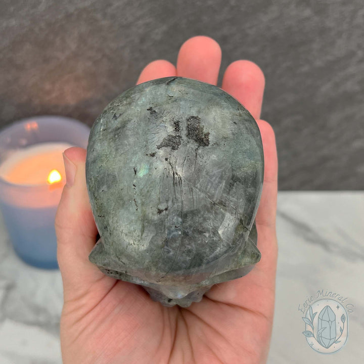 Blue Flash Labradorite Human Skull Carving