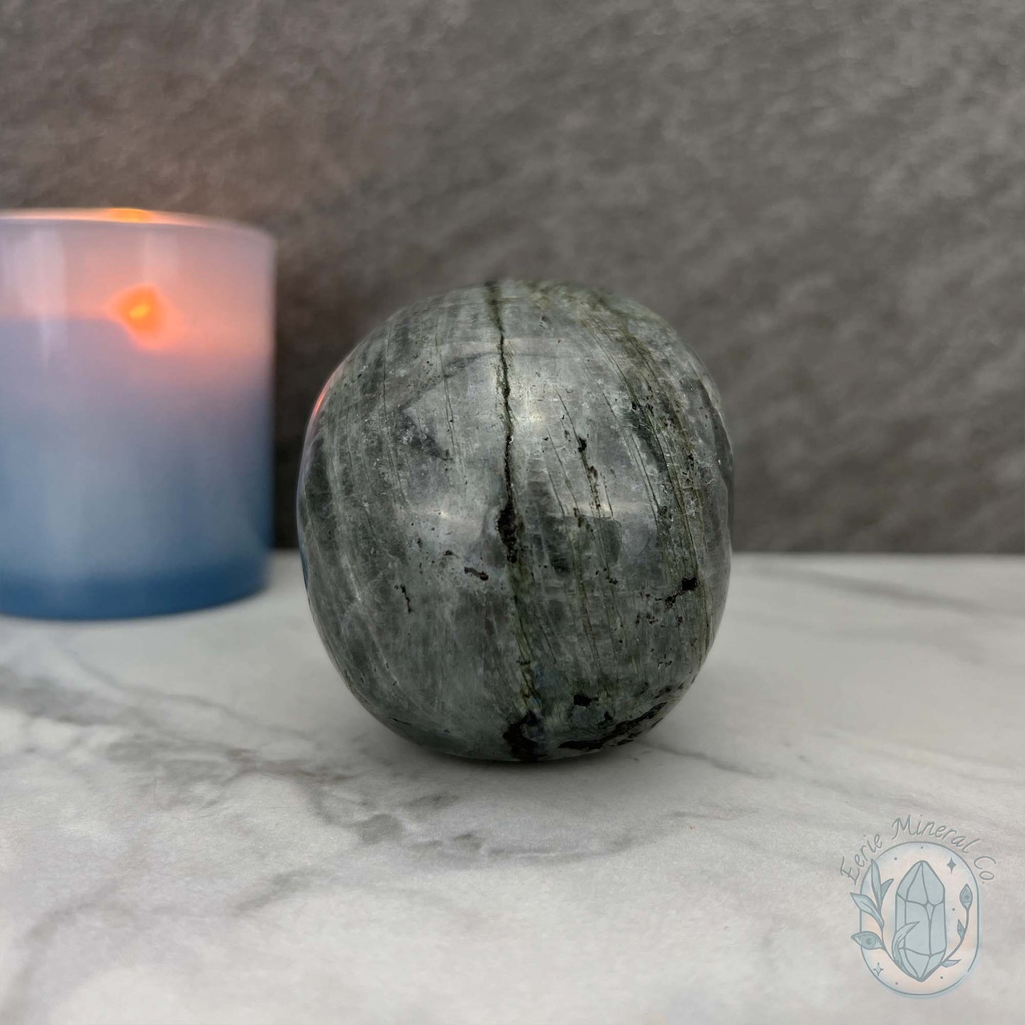 Blue Flash Labradorite Human Skull Carving