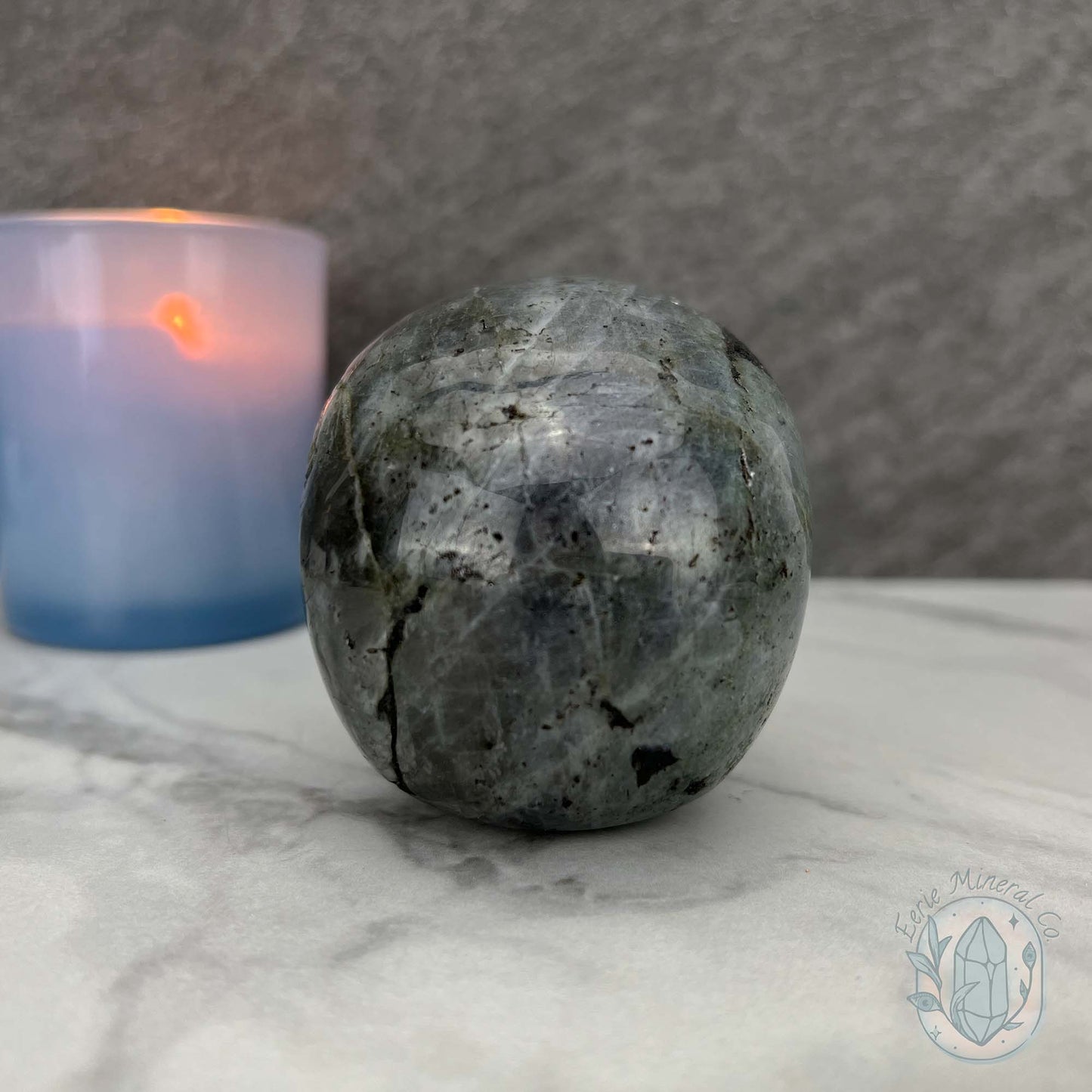 Blue Flash Labradorite Human Skull Carving