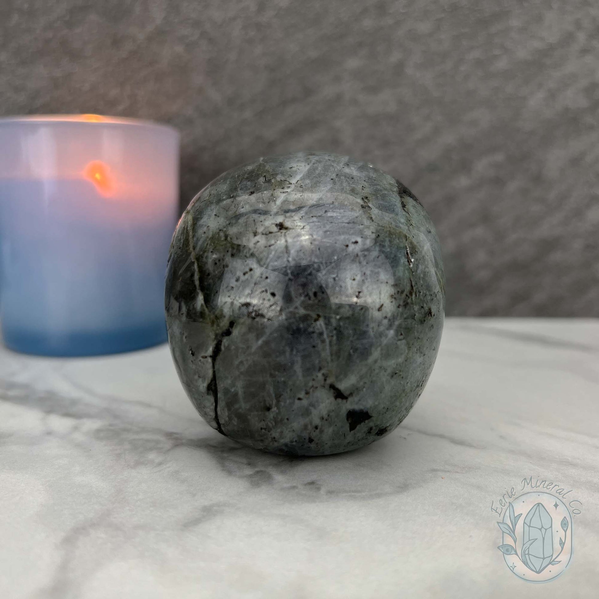 Blue Flash Labradorite Human Skull Carving