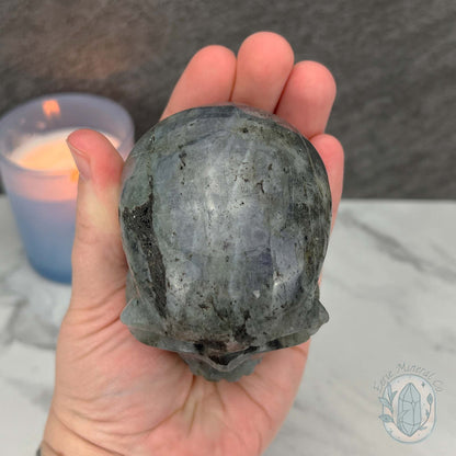 Blue Flash Labradorite Human Skull Carving
