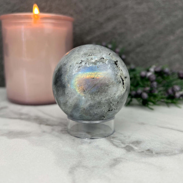 50mm Polished Rainbow Flash Labradorite Sphere