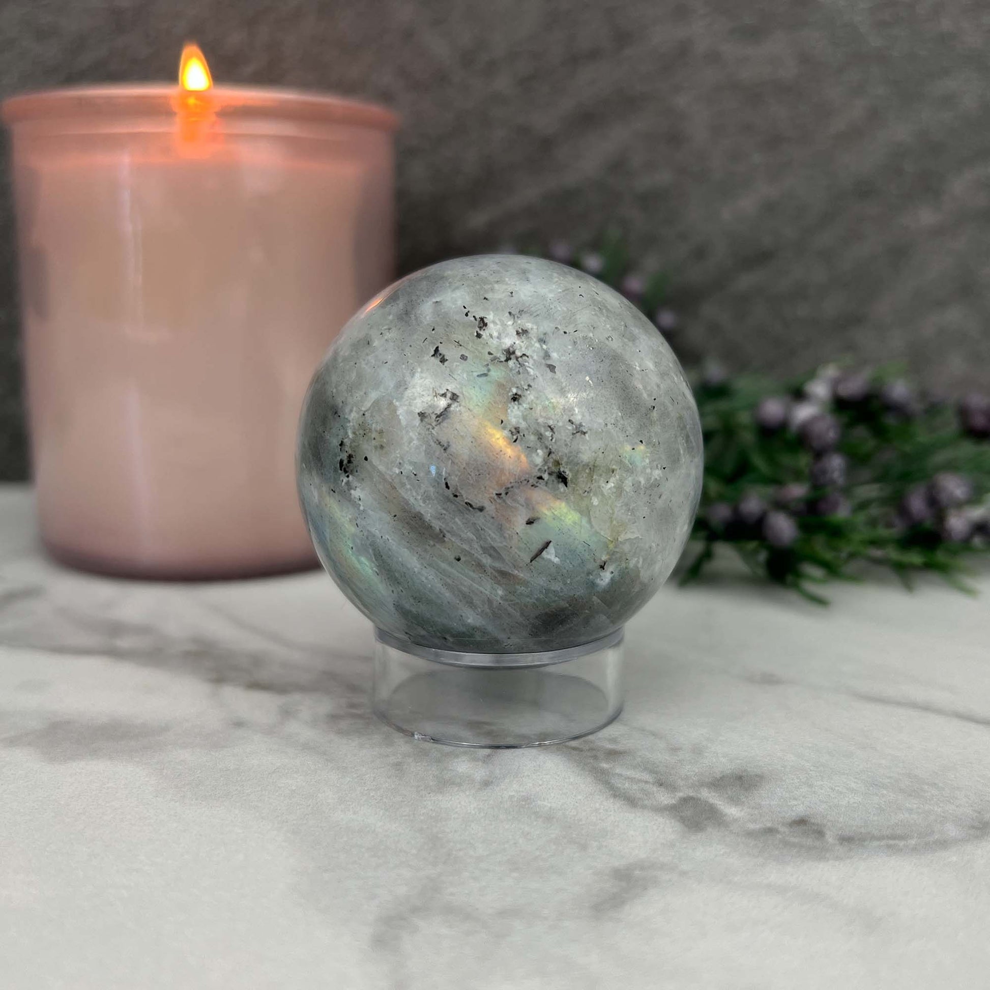 50mm Polished Rainbow Flash Labradorite Sphere