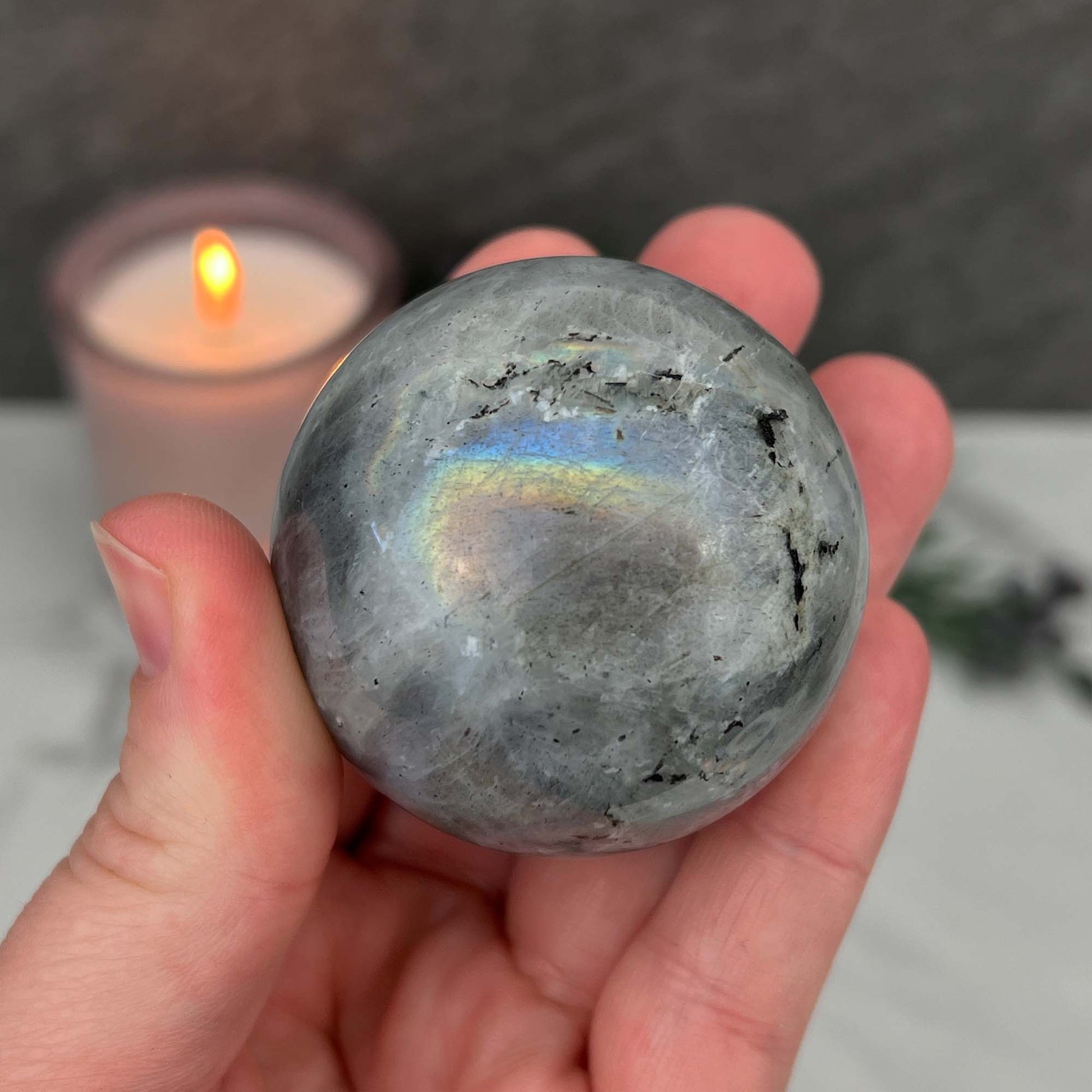 50mm Polished Rainbow Flash Labradorite Sphere