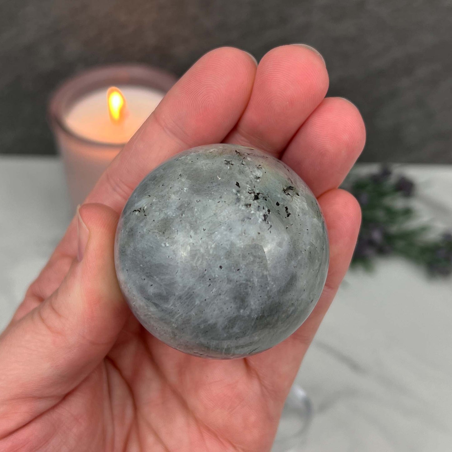 50mm Polished Rainbow Flash Labradorite Sphere