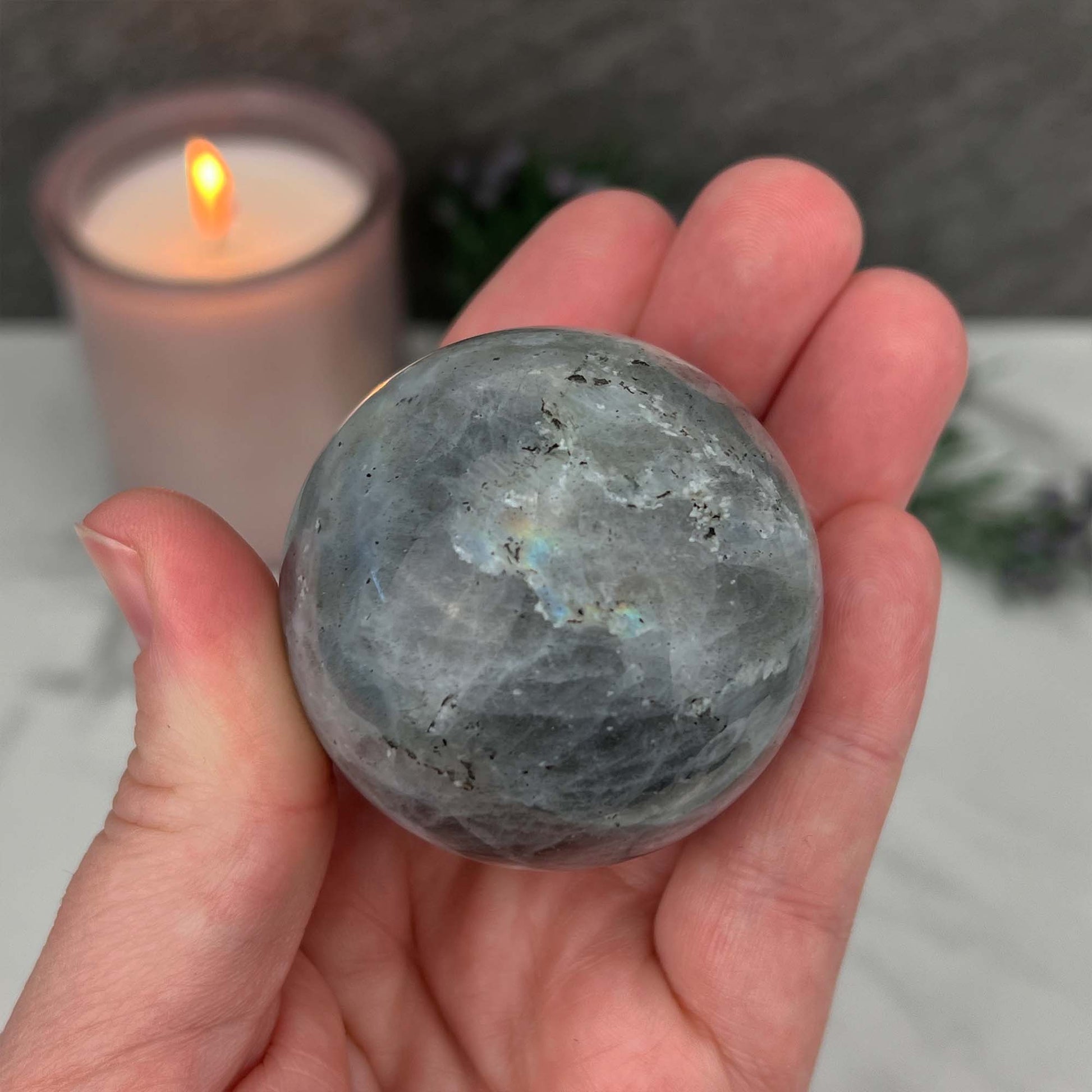 50mm Polished Rainbow Flash Labradorite Sphere