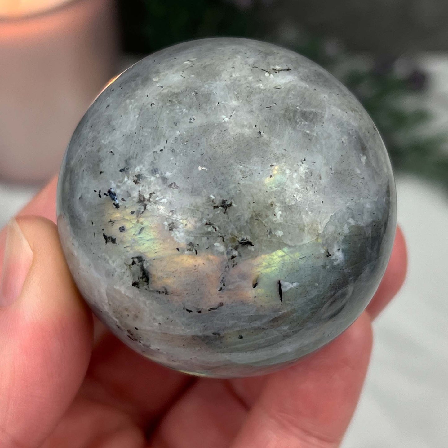50mm Polished Rainbow Flash Labradorite Sphere