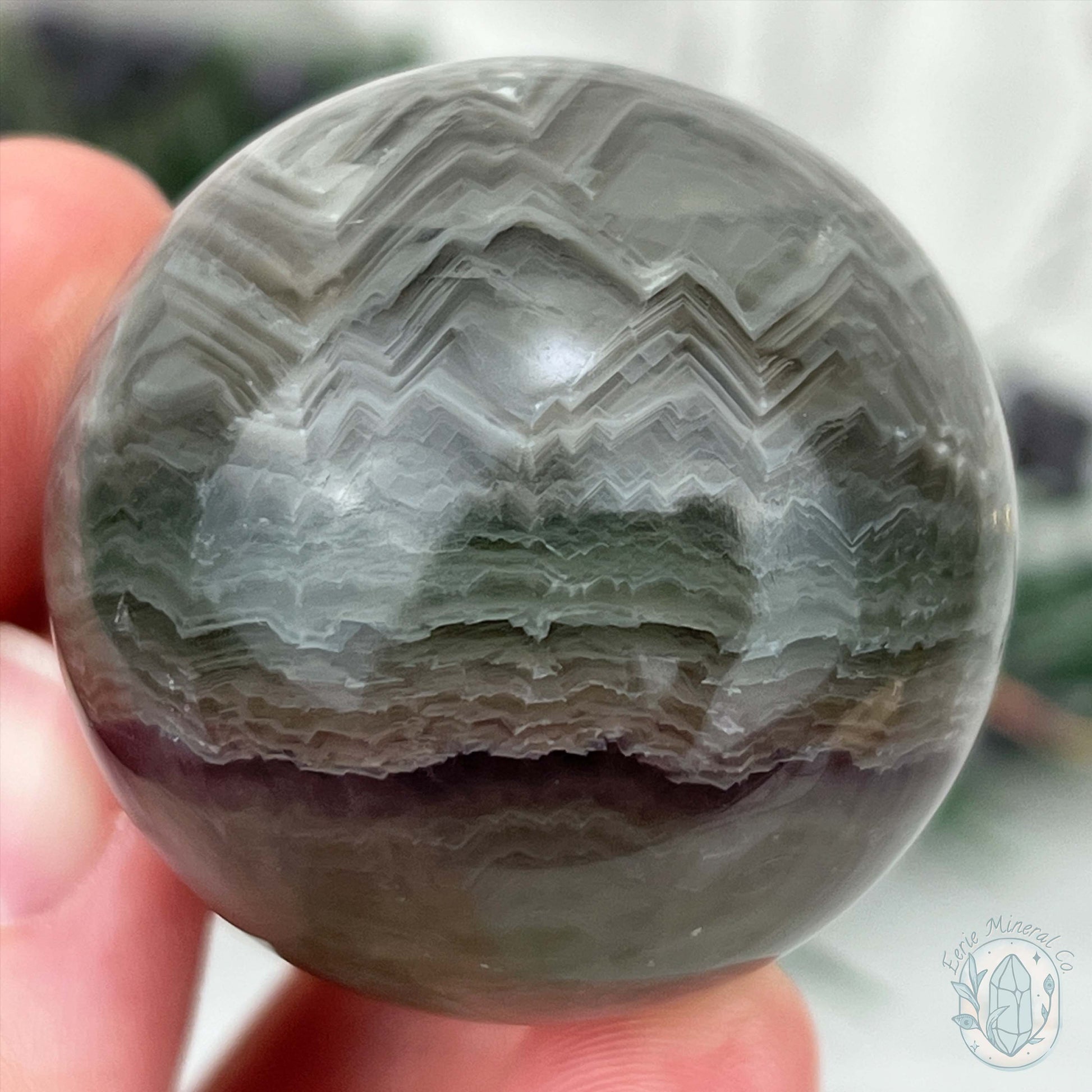 42mm Polished Green and Purple Fluorite Layered Sphere