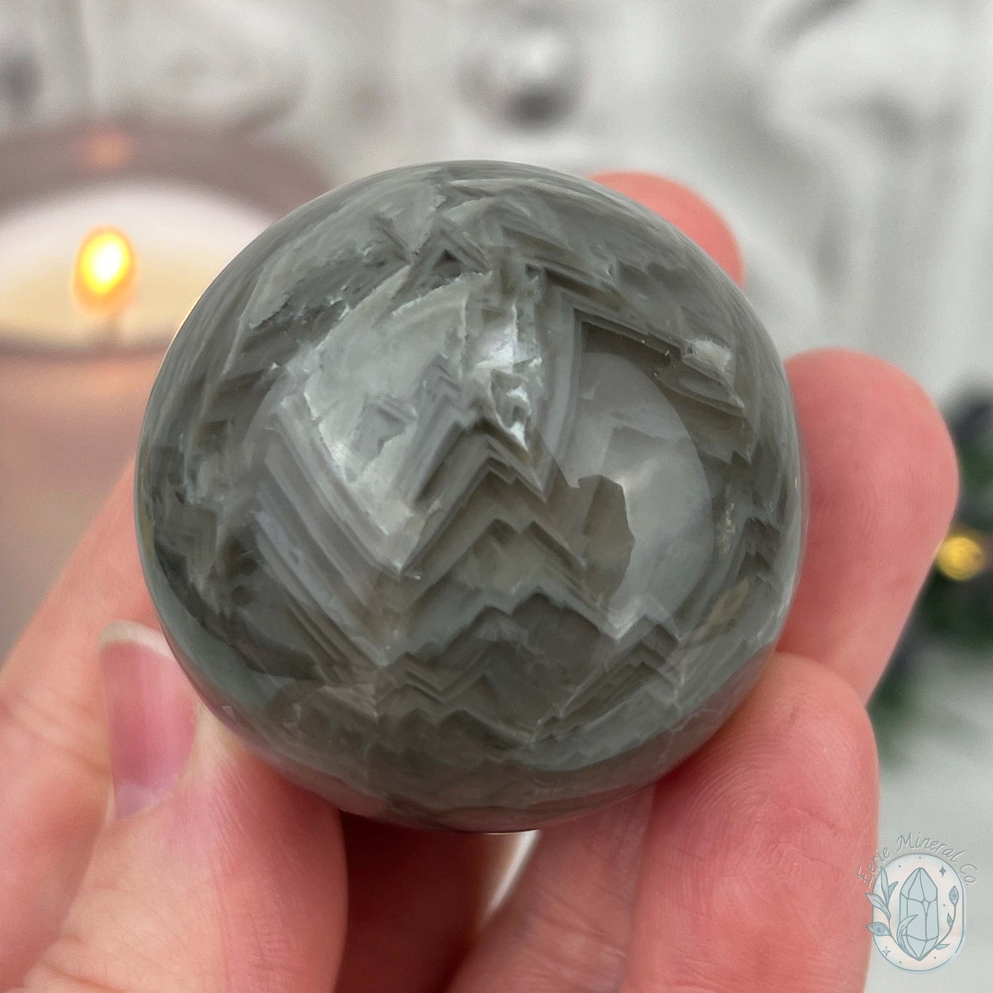 42mm Polished Green and Purple Fluorite Layered Sphere