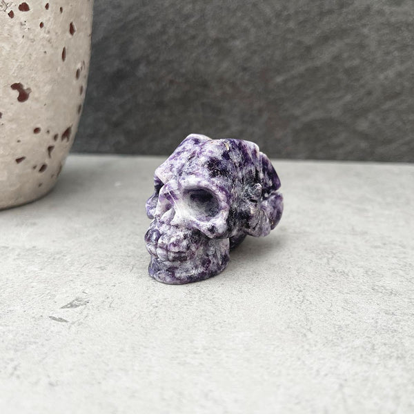 Natural Lepidolite Skull Carving