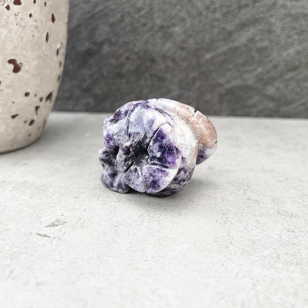 Natural Lepidolite Skull Carving