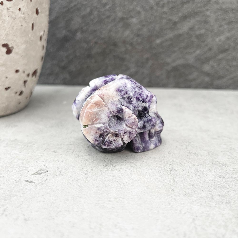 Natural Lepidolite Skull Carving