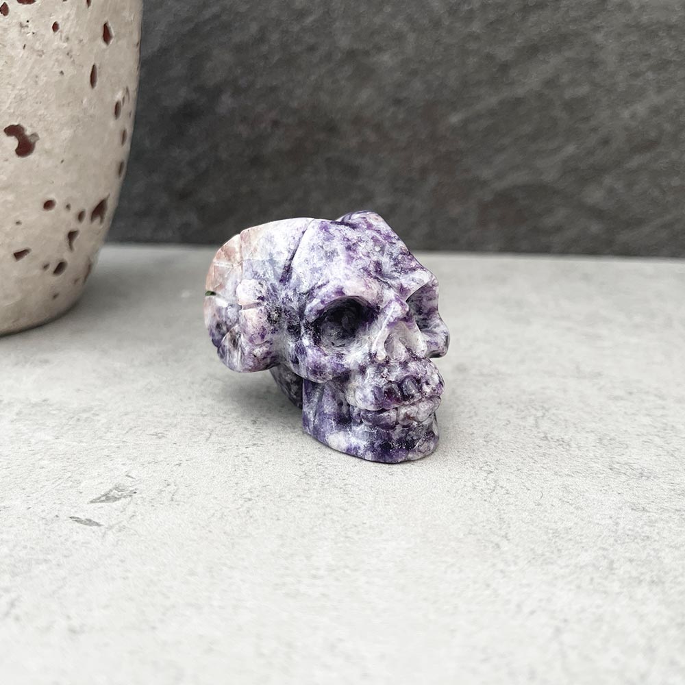 Natural Lepidolite Skull Carving